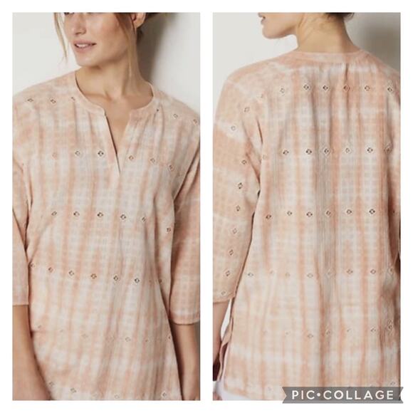 J. Jill Tops - J Jill Pure Jill Schiffli Eyelet Cotton Tunic Top Peach White Size Medium
